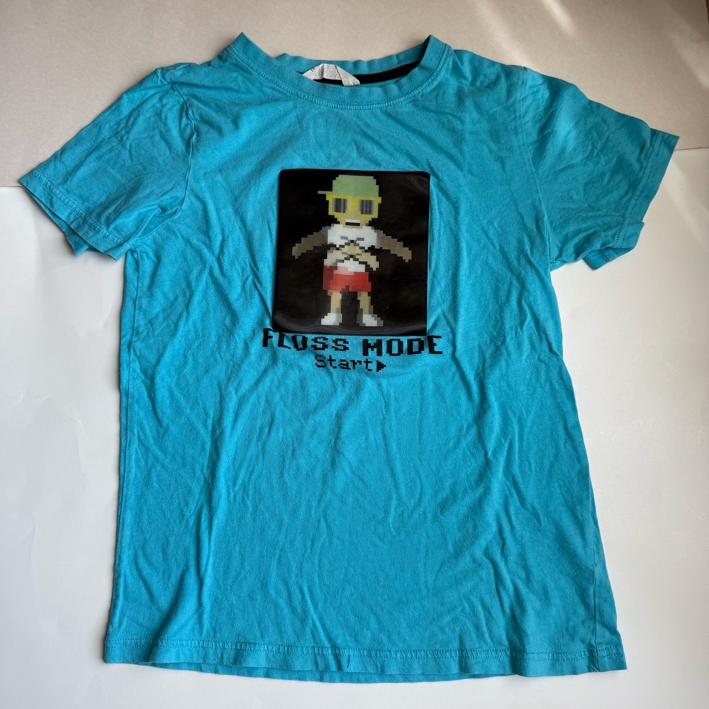 🍭 H&M Boys Blue Floss Mode T-Shirt - Size 10-12Y (Used)